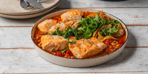 Cod cu roșii, fenicul caramelizat și couscous