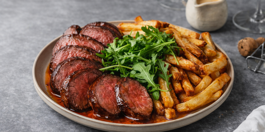 Steak cu cartofi crocanți și sos béarnaise